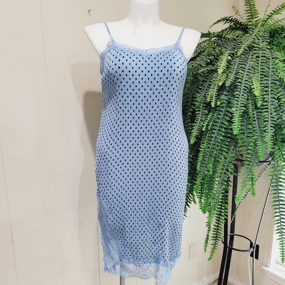 Free People Polka Dot Lace Trim Plissé Slip Dress - Picture 4 of 11